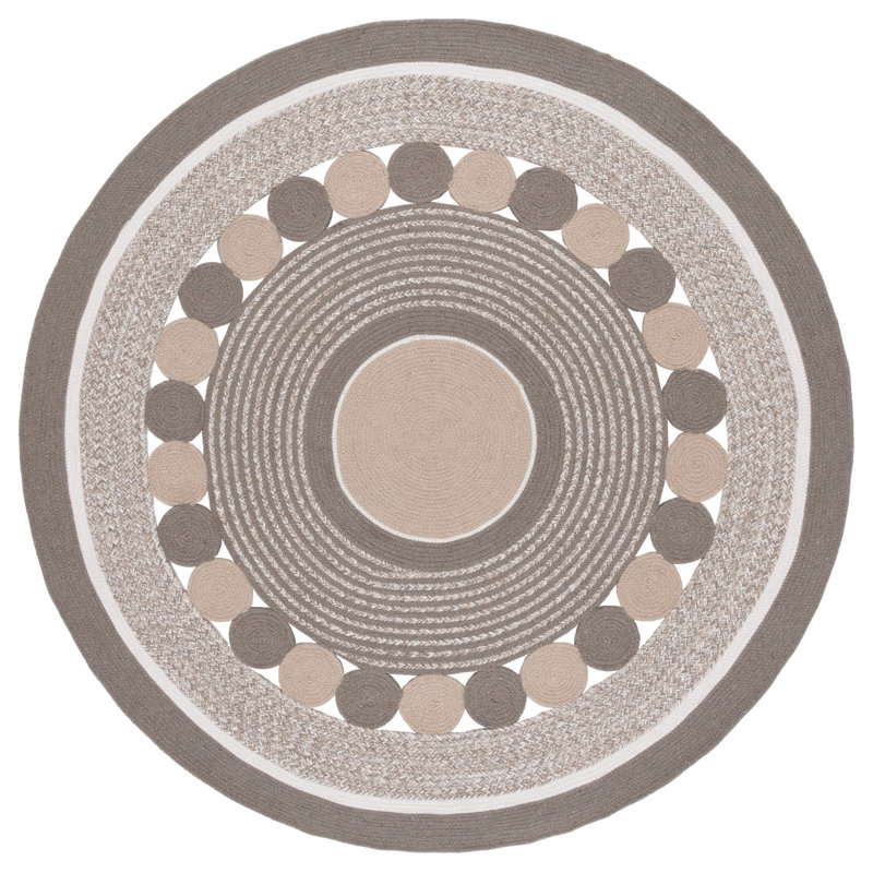 Tapis tressé gris foncé / beige, Rond 5 pi