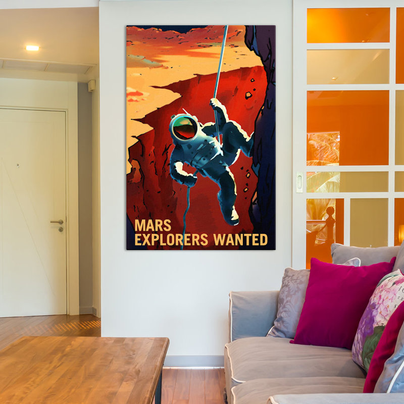"Mars Explorer Series: Explorers Wanted", art textuel sur toile tendue, H 12 po x l 18 po x P 1,5 po