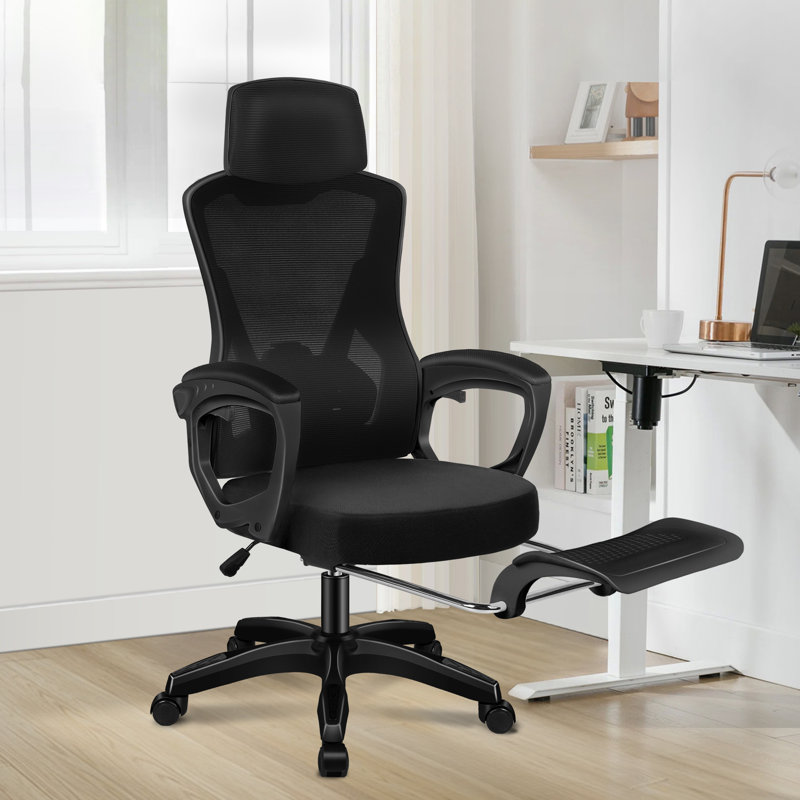 Office Chair with Headrest, Black, Black
