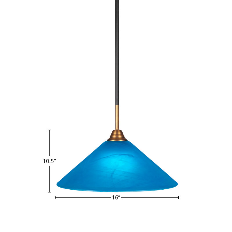 Luminaire suspendu en verre Ayrshire Paramount, H 58,5 po x l 16 po x P 16 po, Bleu, Noir mat / Or