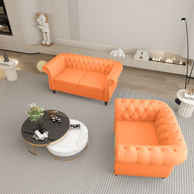 Ensemble de salon en velours 2 pièces Earnhart, Velours orange