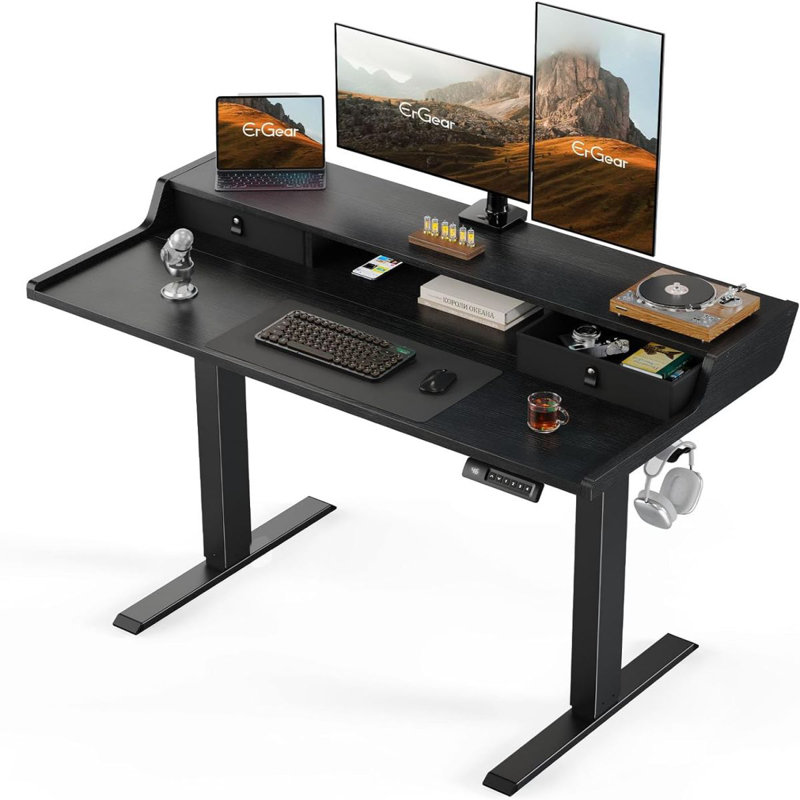 Ergonomic Electric Standing Desk With Drawers: Adjustable Height For Living Room/Bedroom/Office/Study Room, Black