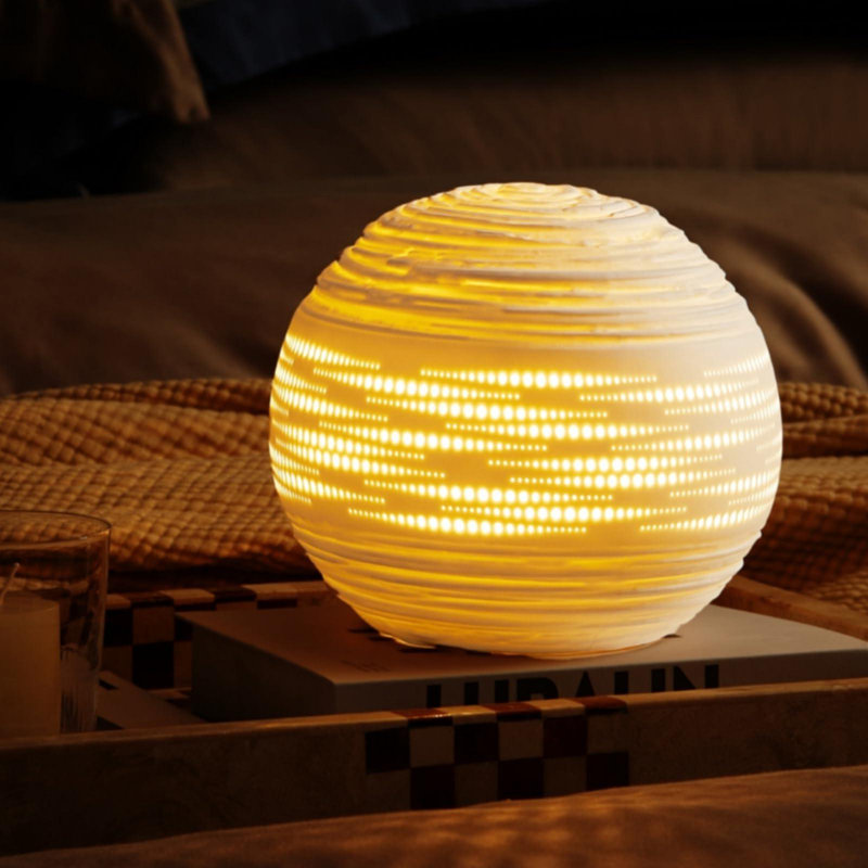 Lampe de table en céramique moderne, lampes de chevet modernes, abat-jour en céramique translucide (blanc / filaire, ampoule incluse)