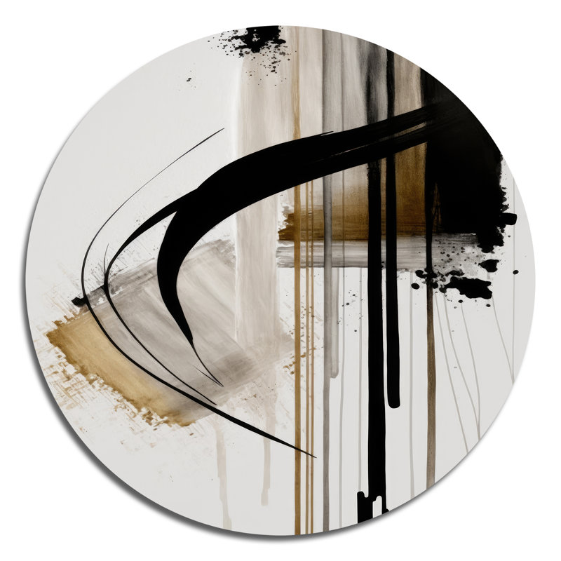 Noir, blanc et or Expression I - Art abstrait rond en métal, H 16 po x l 16 po