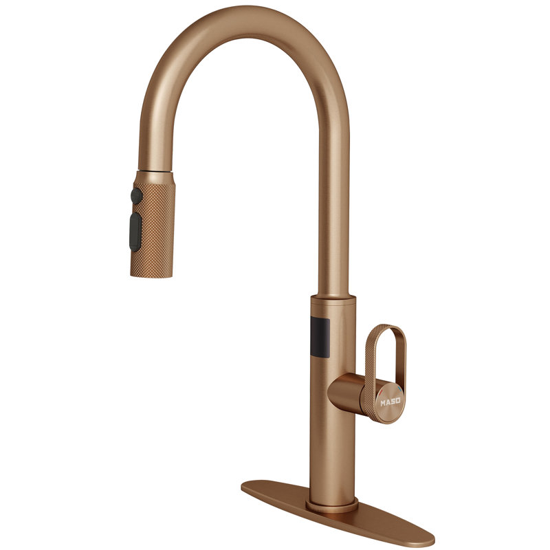 MASO Touchless Kitchen Faucet with Pull-Down Sprayer, Fahrenheit Temperature Display, 3 Spray Modes, 360° Swivel, Commercial Modern Faucet for RV, Farmhouse, Camper, Laundry & Bar,Matte Black