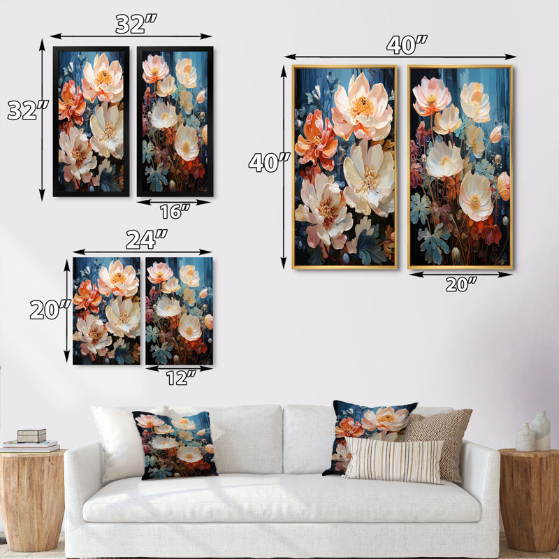 «China Art Graceful Blossoms», 2 pièces sur toile, H 20 po x l 24 po, Toile tendue