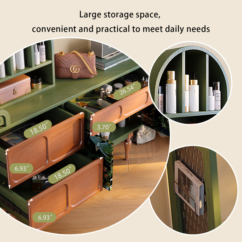 79.72"Green Minimalist Solid Wood Dressing Table