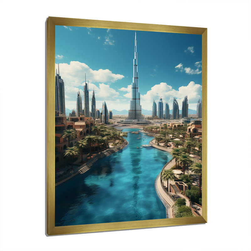 Cityscapes Wall Art Living Room, H 44 po x l 34 po x P 1,5 po, Encadrement doré