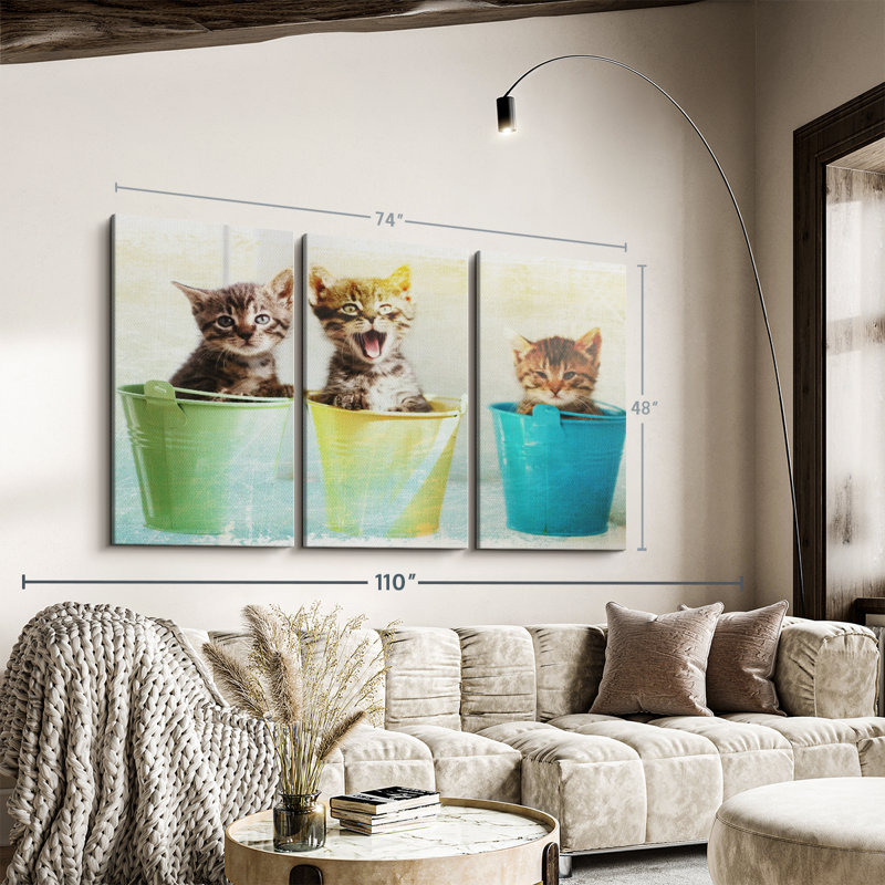 "Chatons" 3 pièces, H 48 po x l 74 po