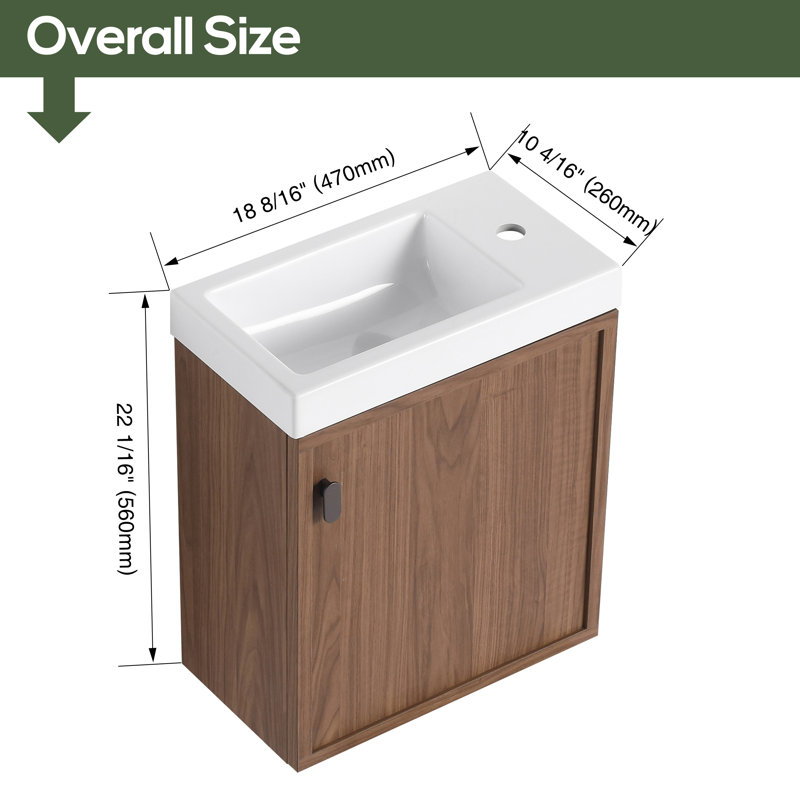Meuble-lavabo simple 18,5 po avec plateau en résine, Noyer