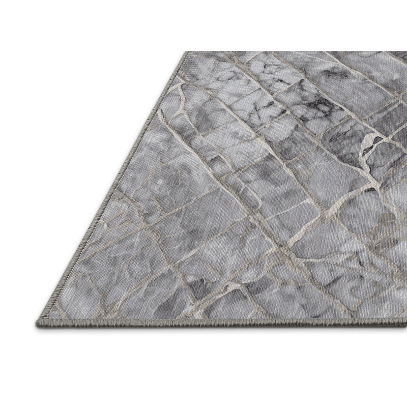 Machine Washable Gray Area Rug, Rectangle 7' x 9'