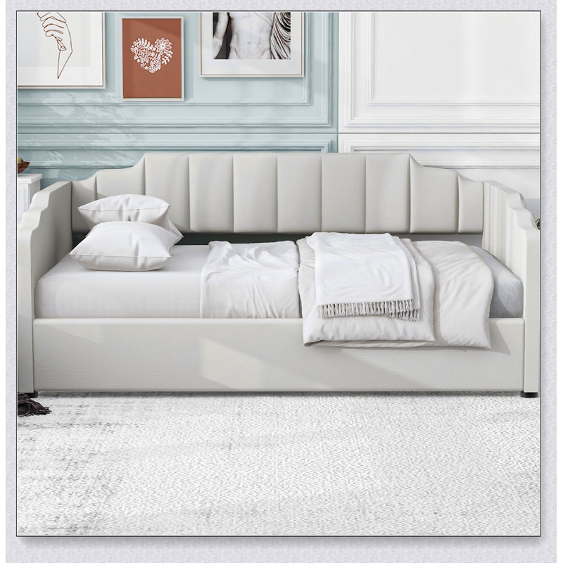Upholstered Daybed With Underneath Storage, White