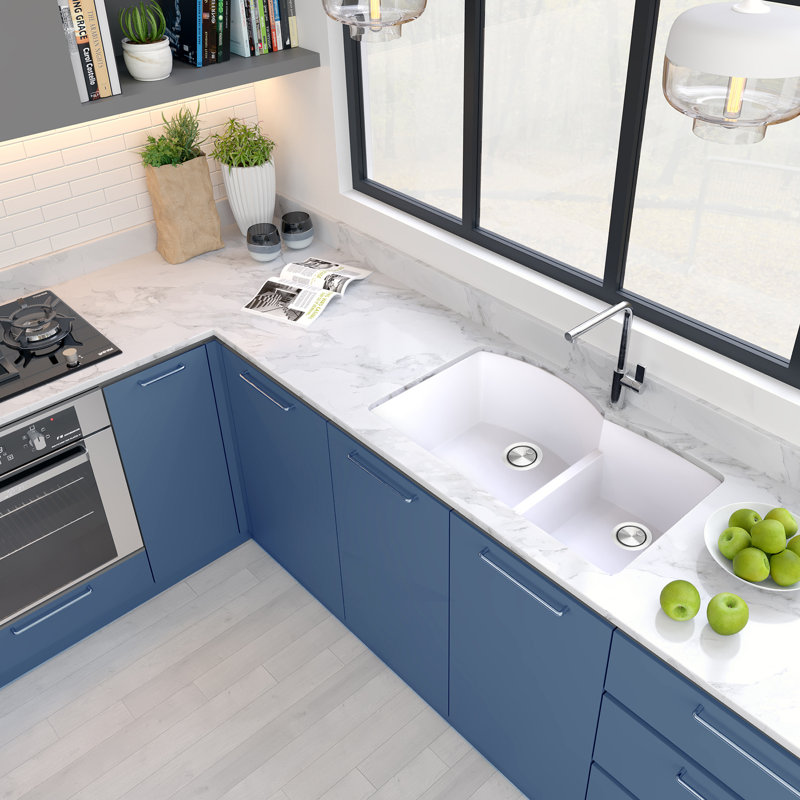 Plymouth 33'' L Double Basin Kitchen Sink, White