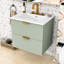 Meuble-lavabo mural chic de 24 pouces avec 2 tiroirs et poignées dorées pour les petites salles de bain-659703405