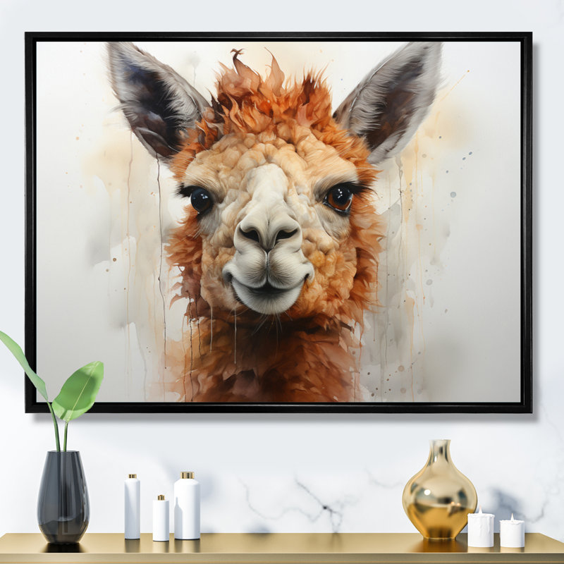 Alpaga Curious Alpaca - imprimé, Cadre flottant noir, H 34 po x l 44 po x P 1,5 po