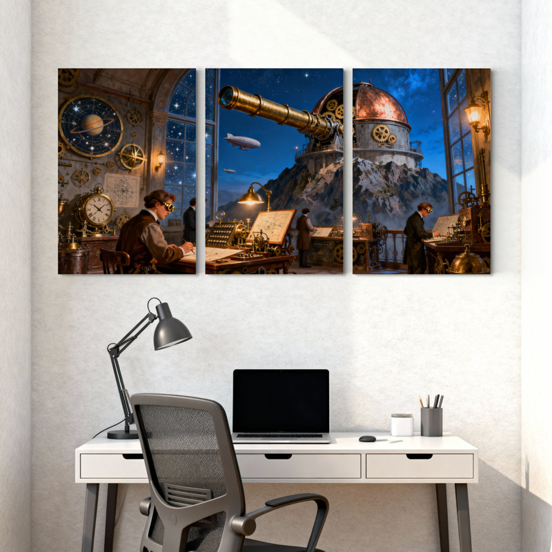 «Fantasy & Sci-Fi Steampunk Observer Night Sky Adventure», ensemble de 3 impressions sur toile, H 18 po x l 36 po