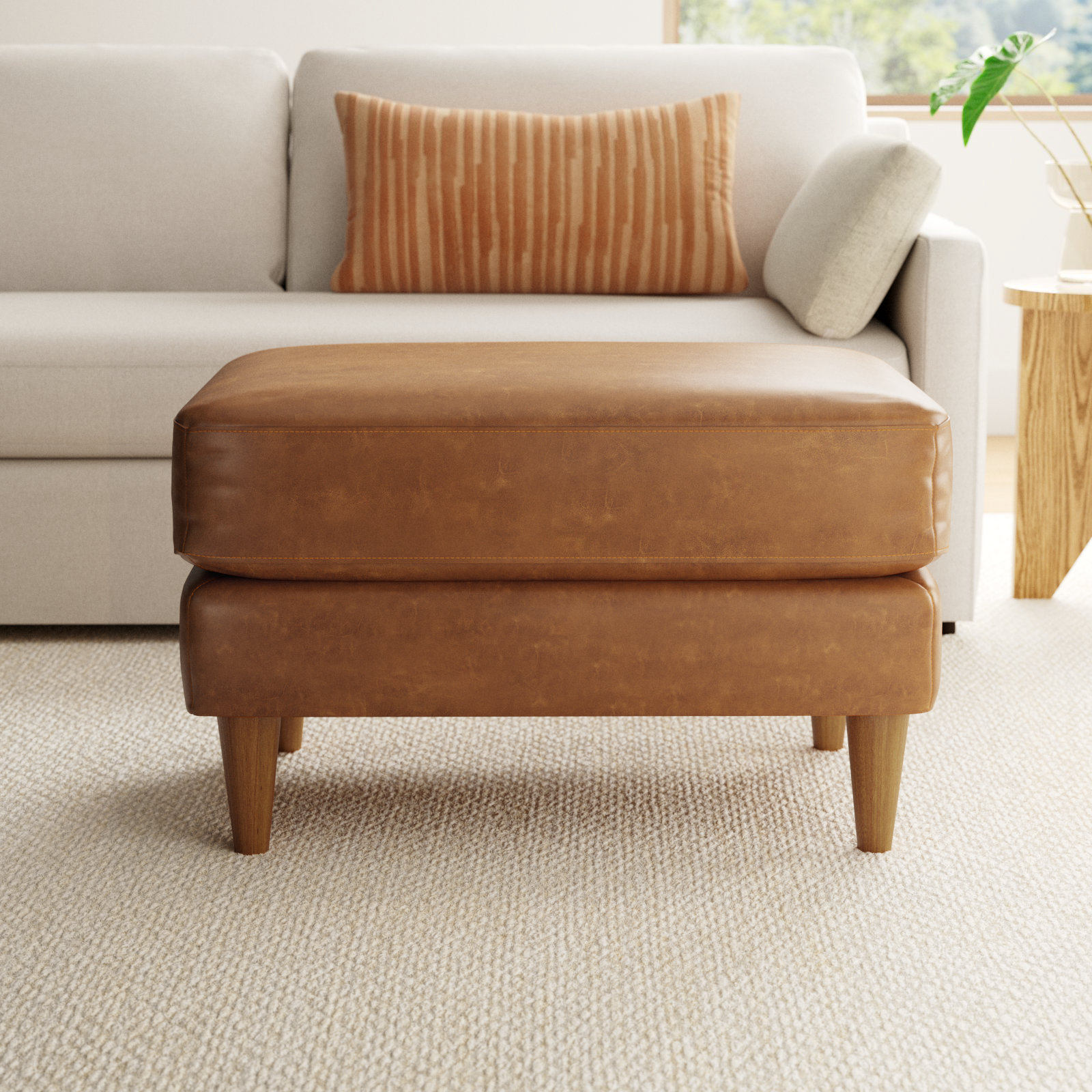 Clifford 32" Ottoman, Bistro Saddle Genuine Leather