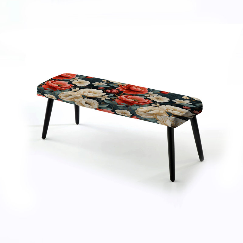 Élégant jardin maritime rouge et blanc - Banc rembourré floral noir