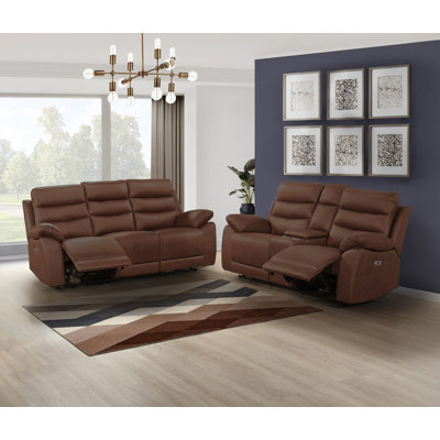 Ensemble 2 pièces: canapé inclinable électrique et causeuse console, brun