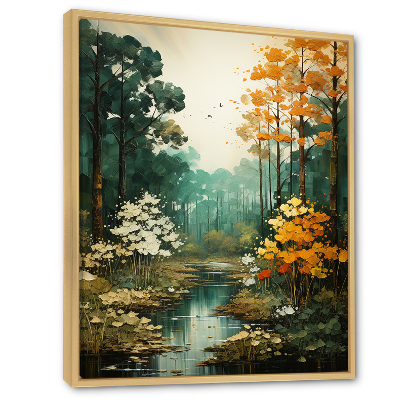 Collage de la forêt d'automne - reproduction sur toile, Cadre naturel flottant, H 32 po x l 24 po