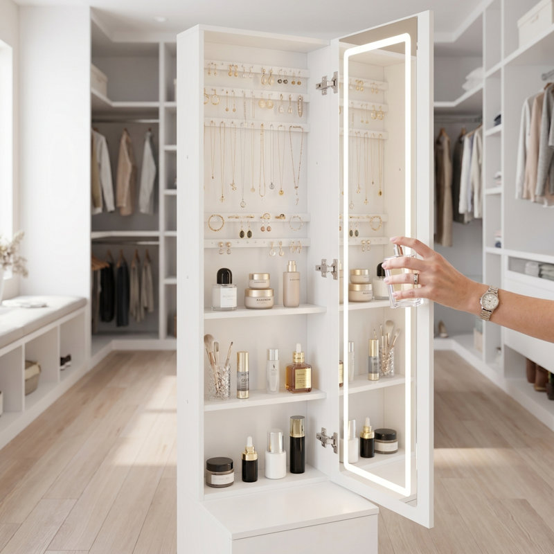 63" Led Dressing Mirror Cabinet, White