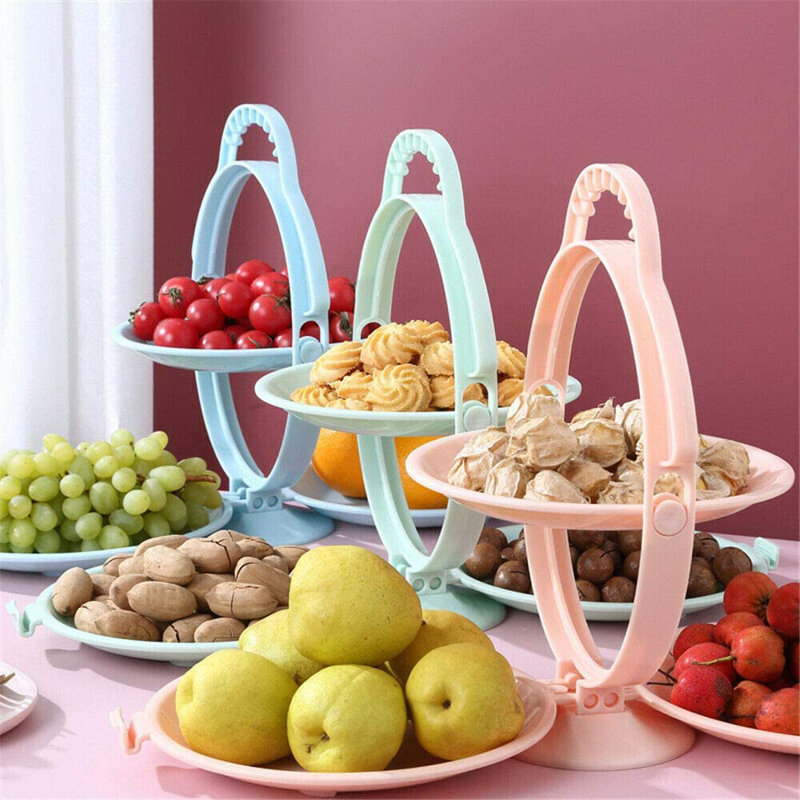 Assiette à fruits pliable à 3 plis, assiette à bonbons, assiette à fruits en plastique, Bleu