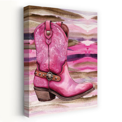 Hot Pink Boot - Contemporary Pink Cowboy Boot Watercolor Fashion Illustration Art