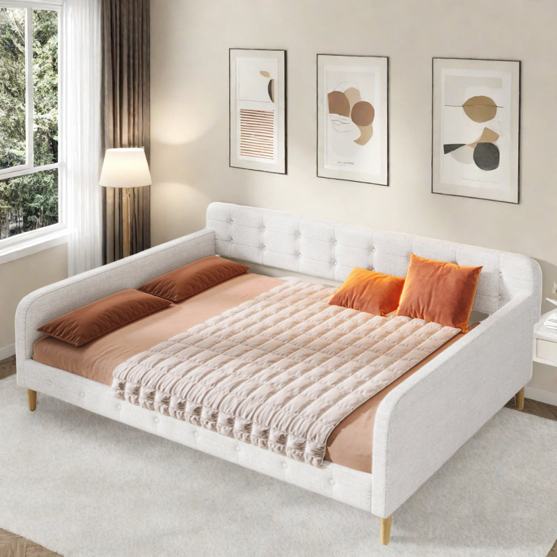 Lit de jour rembourré avec 4 pieds de soutien, Beige