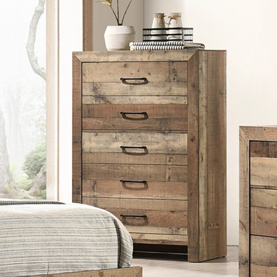 Ensemble de meubles de chambre à coucher à 1 commode en bois de style rustique riche à finition naturelle avec 1 tiroir