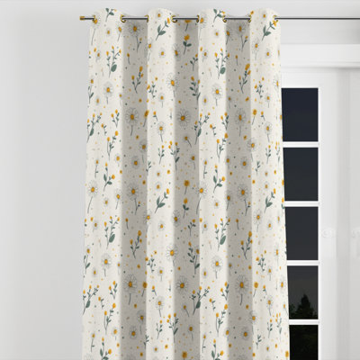 Panneaux de rideaux à motif floral - Rideau à œillets Daisy Dots Modern Cottage - 1 panneau