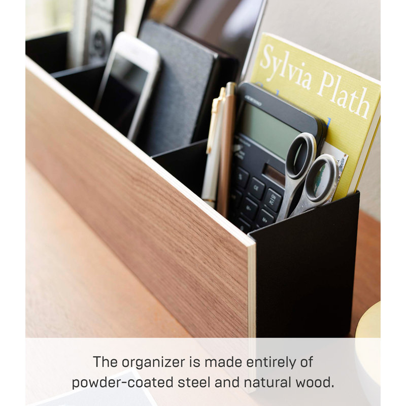 Large Walnut and Steel Desk Organizer with Dividers