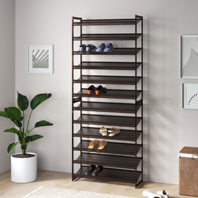 48-60 Pair Stackable Shoe Rack,  with Adjustable Flat or Angled Shelves