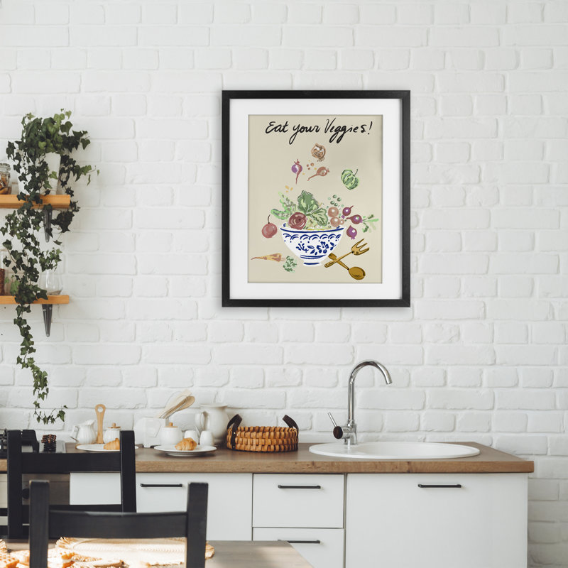 «Eat Your Veggies Bowl», reproduction encadrée sous verre, design par Ani Del Sol, H 21 po x l 17 po, Cadre noir minuit