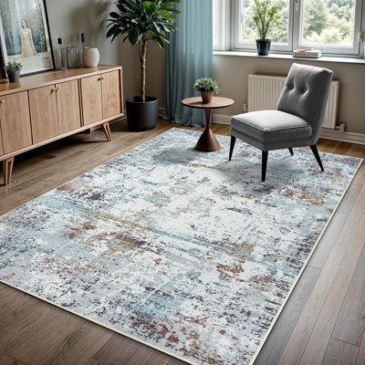 Collection contemporaine GLN Rugs - tapis moderne lavable à la machine, tapis contemporain lavable, tapis antidérapant, tapis de salon abstrait, tapis de chambre à coucher, tapis de salle de bain (tapis gris)