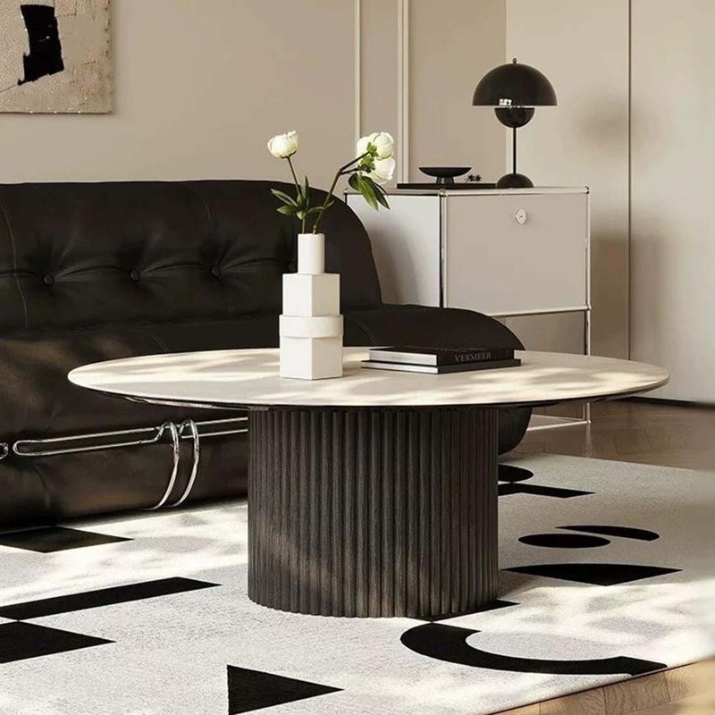 Modern Minimalist Rockboard Coffee Table, 15" H x 31.5" L x 31.5" W, Black
