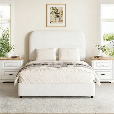 Ensemble de lit plateforme tapissier avec 2 tables de chevet fermées Boucle - Ensemble de chambre à coucher 3 pièces