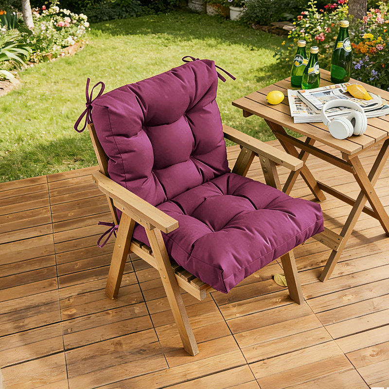 Outdoor Chair Cushions, 20x4 Inches Water-Resistant Fade-Resistant Patio Seat Pads With Straps, 100% Polyester Non-Removable Cover, Recycled Filling For Patio, Deck, Garden Chairs,Plum