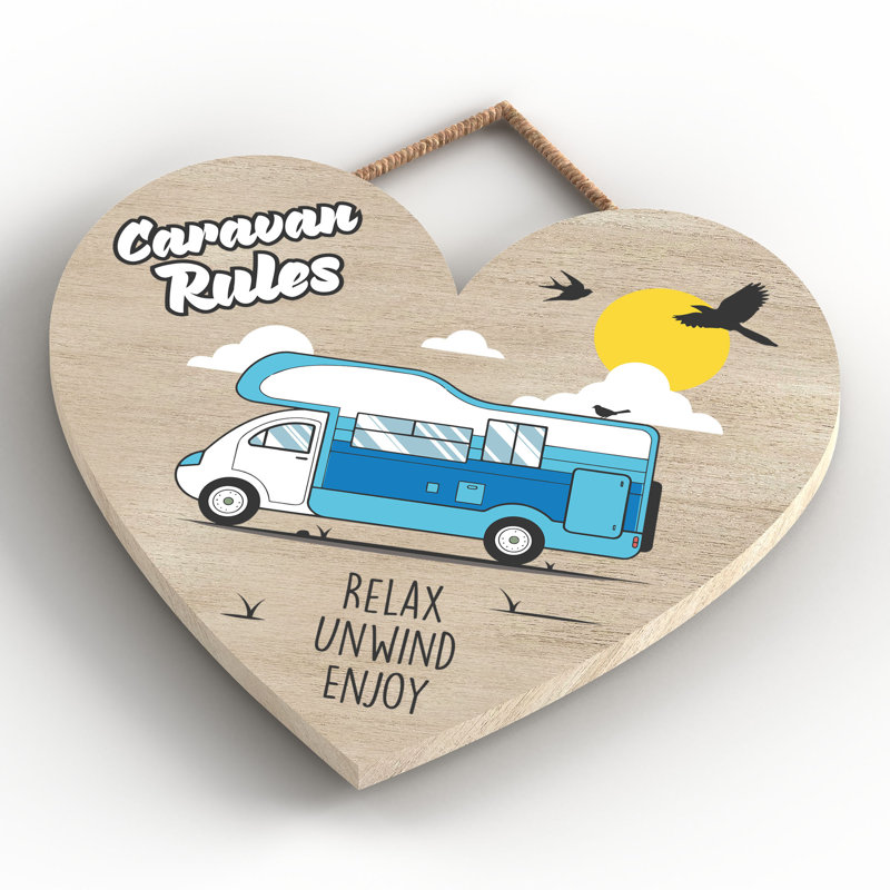 Caravan Rules Blue - Print on MDF, 16cm H x 17cm W x 0.9cm D