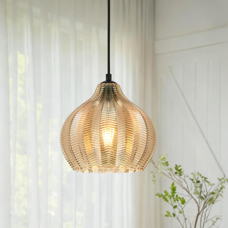 Luminaire suspendu en verre sergé 1 lumière pour salle à manger de l 9,05 po x H 7,67 po, Dôme