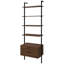 Tablette murale en noyer à quatre tablettes, tablettes et tiroirs flottants, idéale pour la chambre à coucher, espace de rangement moderne pour les bureaux, aérée