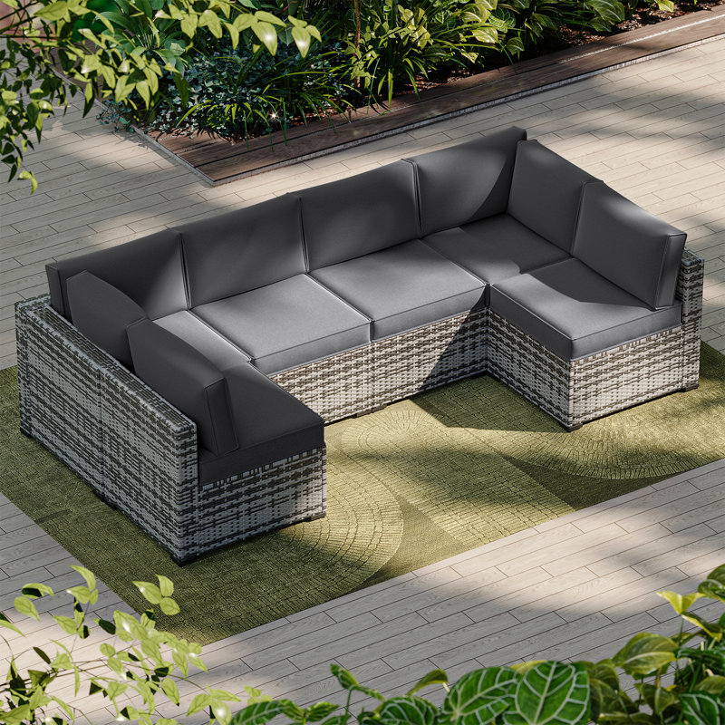 14-pcs 4" Thick Patio Cushion Covers – Water-resistant Replacements For 6-seat Sectional Sofa, Gray