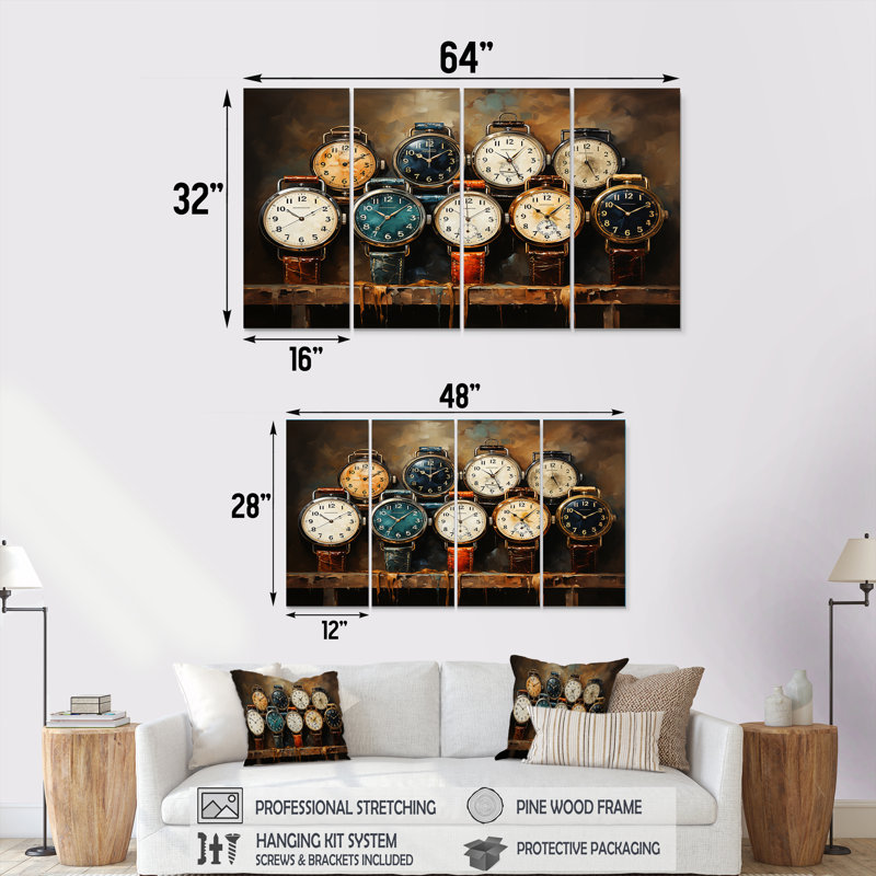 «Vintage Watches», art mural 4 pièces, H 28 po x l 48 po