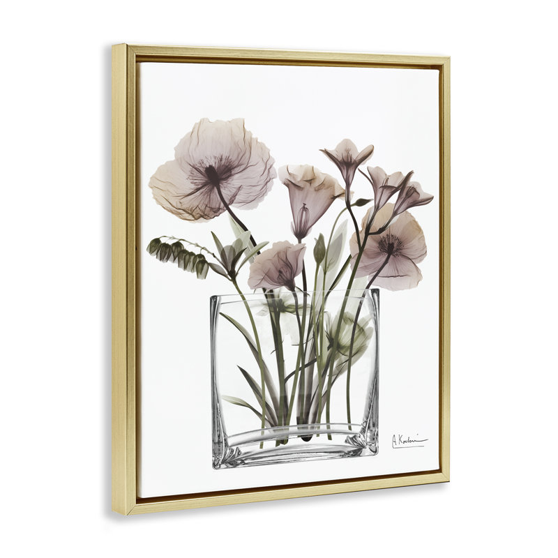 Cadre flottant moderne avec fleurs translucides, design par Albert Koetsier, H 21 po x l 17 po