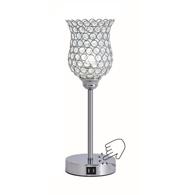 Crystal Touch Control Table Lamp with 2 USB Charging Ports, 3-Way Dimmable -  Mercer41, 3691AE22EC7942F5B219D2693E718B78