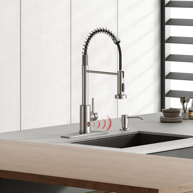 Pull Down Touchless Kitchen Faucet with deck plate, Brushed Nickel
