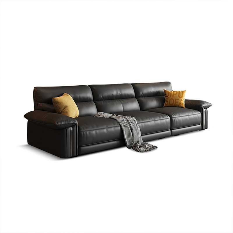 Canapé modulaire noir en cuir véritable, Noir