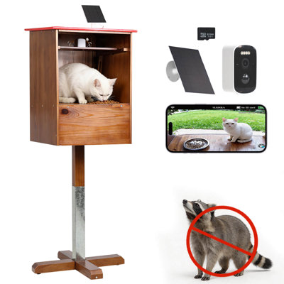 Outdoor Cat Feeding Station With Solar Camera, Smart Live View & App Alerts, Weatherproof Elevated Feral Cat Feeder House, Raccoon-resistant Raised Cat Feeding Platform