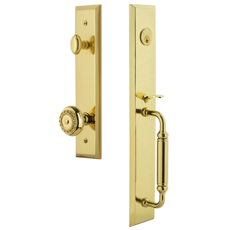 Fifth Avenue Complete Inactive Dummy Handleset with Parthenon Knob and Rosette, Lifetime Brass