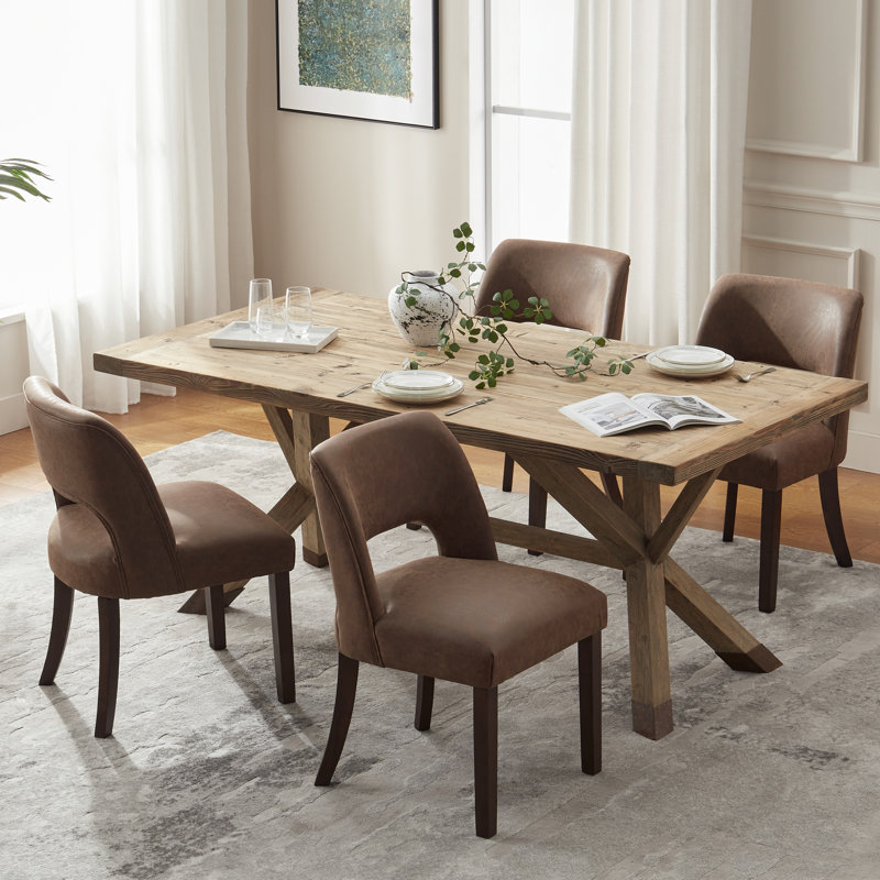Faux Leather Upholstered Back Side Dining Chair (Set of 4), Dark Brown, 4