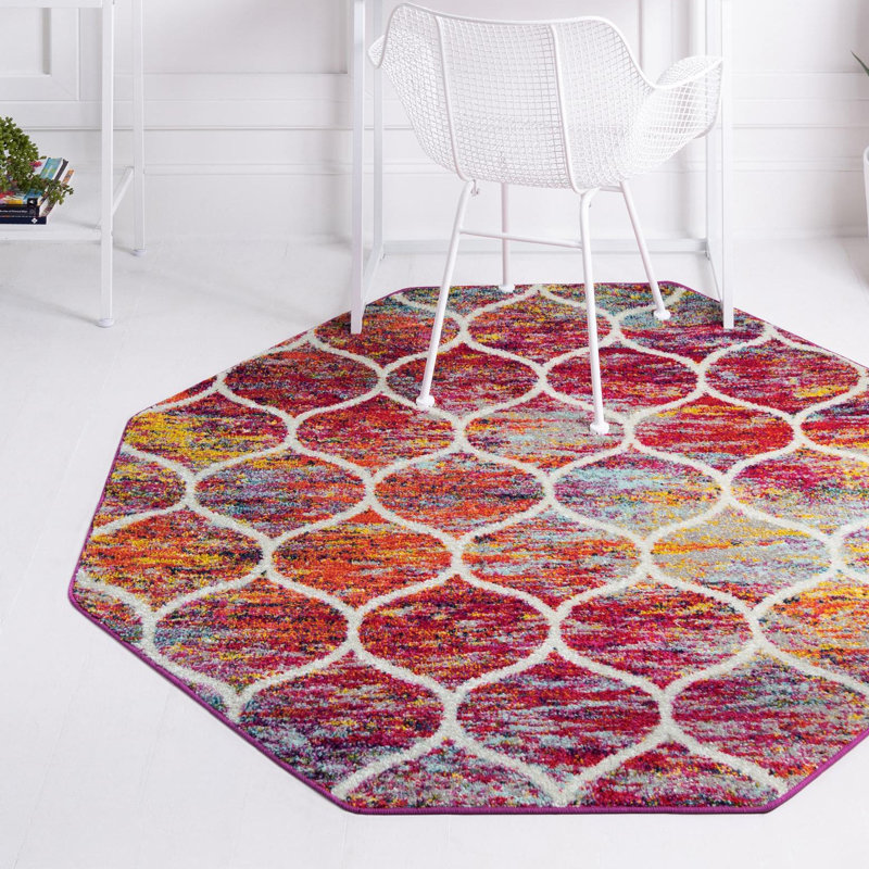 Rivanna Geometric Red Area Rug, Octagon 4'1" x 4'1", Multi Red